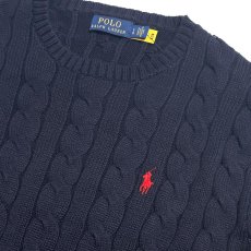 画像2: Polo Ralph Lauren Crewneck Cable Cotton Sweater - Navy (2)