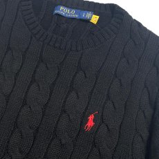 画像2: Polo Ralph Lauren Crewneck Cable Cotton Sweater - Black (2)