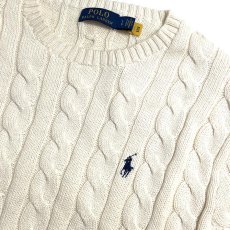 画像2: Polo Ralph Lauren Crewneck Cable Cotton Sweater Cream / ポロ ラルフローレン クルーネック ケーブル コットン セーター クリーム (2)