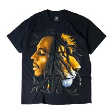 画像1: Zion Rootswear Bob Marley Profiles Rasta Lion T-Shirts - Black (1)