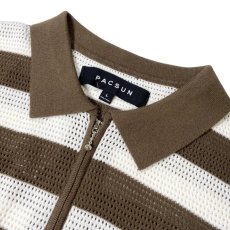 画像3: PacSun S/S Half Zip Stripe Mesh Knit Shirts BrownｘWhite / パックサン ショートスリーブ ハーフジップ メッシュ ニットシャツ ブラウンｘホワイト (3)
