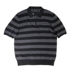 画像1: PacSun S/S Half Zip Stripe Mesh Knit Shirts BlackｘCharcoal / パックサン ショートスリーブ ハーフジップ メッシュ ニットシャツ ブラックｘチャコール (1)