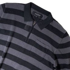 画像2: PacSun S/S Half Zip Stripe Mesh Knit Shirts BlackｘCharcoal / パックサン ショートスリーブ ハーフジップ メッシュ ニットシャツ ブラックｘチャコール (2)