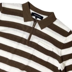 画像2: PacSun S/S Half Zip Stripe Mesh Knit Shirts BrownｘWhite / パックサン ショートスリーブ ハーフジップ メッシュ ニットシャツ ブラウンｘホワイト (2)