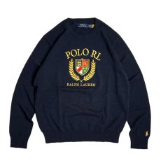 画像1: Polo Ralph Lauren Crest Embroidery Cotton Sweater - Navy (1)