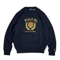 画像1: Polo Ralph Lauren Crest Embroidery Cotton Sweater Navy / ポロ ラルフローレン コットン クルーネック セーター ネイビー (1)