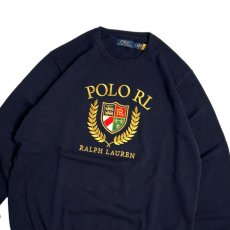 画像2: Polo Ralph Lauren Crest Embroidery Cotton Sweater Navy / ポロ ラルフローレン コットン クルーネック セーター ネイビー (2)