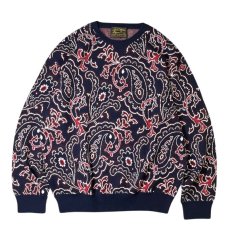 画像1: Hagerstown Cotton Paisley Sweater - NavyｘRed (1)
