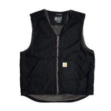画像1: Carhartt USA Relaxed Fit Washed Duck Sherpa-Lined Vest - Black (1)