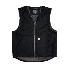 画像1: Carhartt USA Relaxed Fit Washed Duck Sherpa-Lined Vest Black / カーハート リラックスフィット シェルパライン ダックベスト ブラック (1)