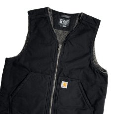 画像3: Carhartt USA Relaxed Fit Washed Duck Sherpa-Lined Vest - Black (3)