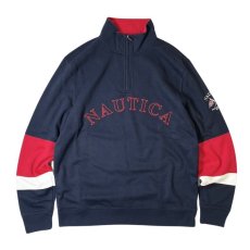 画像1: Nautica Sustainably Crafted Quarter-Zip Colorblock Sweatshirts Navy / ノーティカ サステナブリー クォータージップ カラーブロック スウェット ネイビー (1)