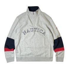 画像1: Nautica Sustainably Crafted Quarter-Zip Colorblock Sweatshirts Grey / ノーティカ サステナブリー クォータージップ カラーブロック スウェット グレー (1)