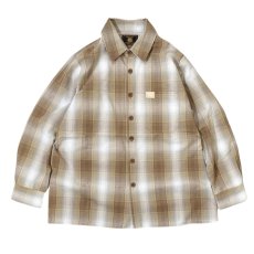 画像1: FB County L/S Checker Flannel Shirts TanｘWhite / エフビーカウンティ チェッカー フランネル シャツ タンｘホワイト (1)