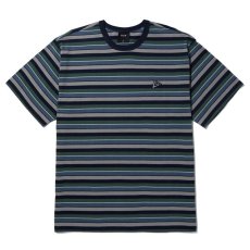 画像1: HUF Triple Triangle Relaxed Knit Shirts Oil Blue / ハフ ショートスリーブ ボーダー Tシャツ オイルブルー (1)