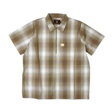 画像1: FB County S/S Checker Flannel Zip Shirts TanｘWhite / エフビーカウンティ チェッカー フランネル ジップシャツ タンｘホワイト (1)