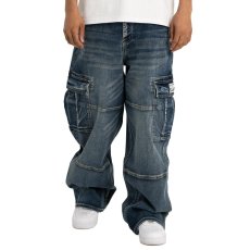 画像11: PRO CLUB Heavyweight Baggy Fit Denim Cargo Pant Dark Stone Wash (11)