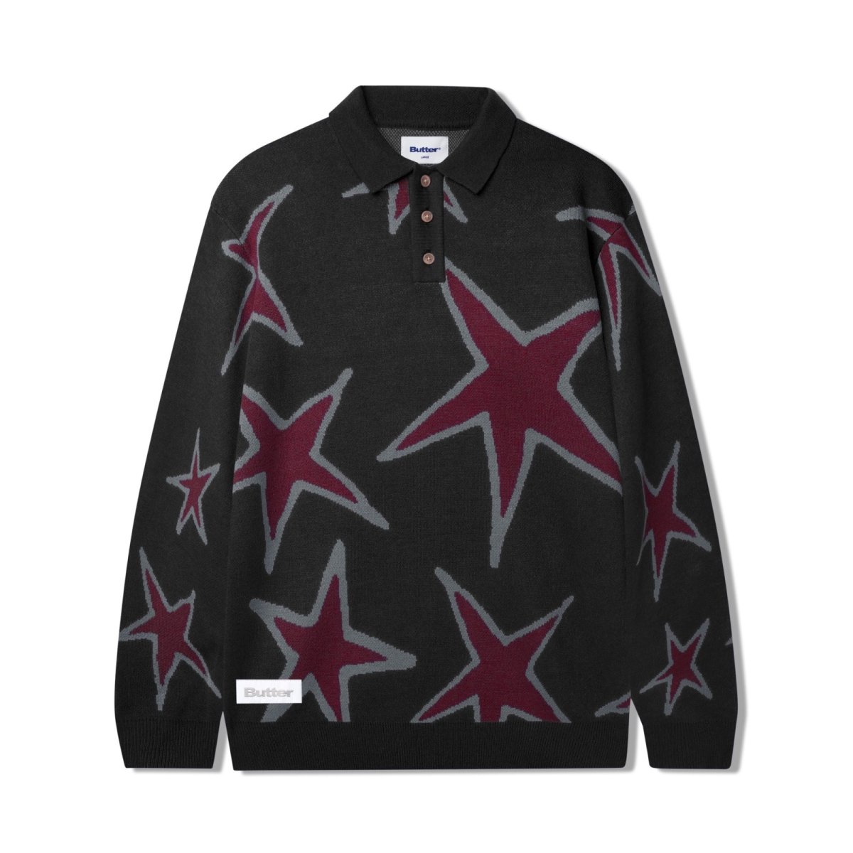 画像1: Butter Goods Star Polo Knit Sweater - Black (1)