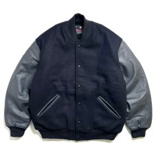 画像1: GAME Sportswear Genuine WoolｘLeather Varsity Jacket - Navy (1)