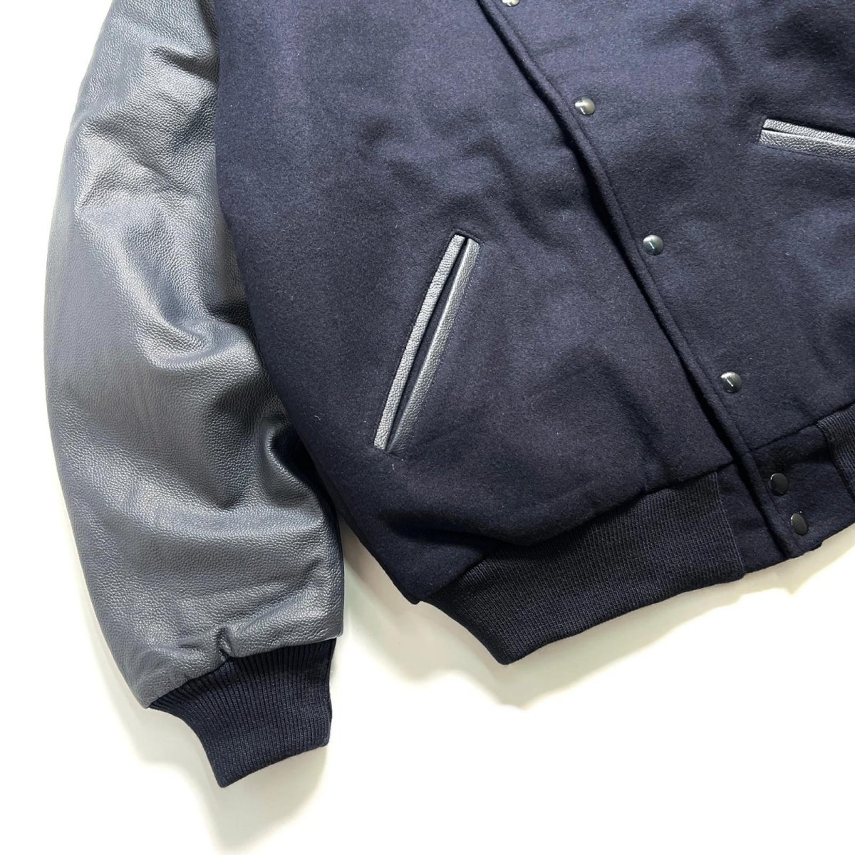画像4: GAME Sportswear Genuine WoolxLeather Varsity Jacket - Navy (4)