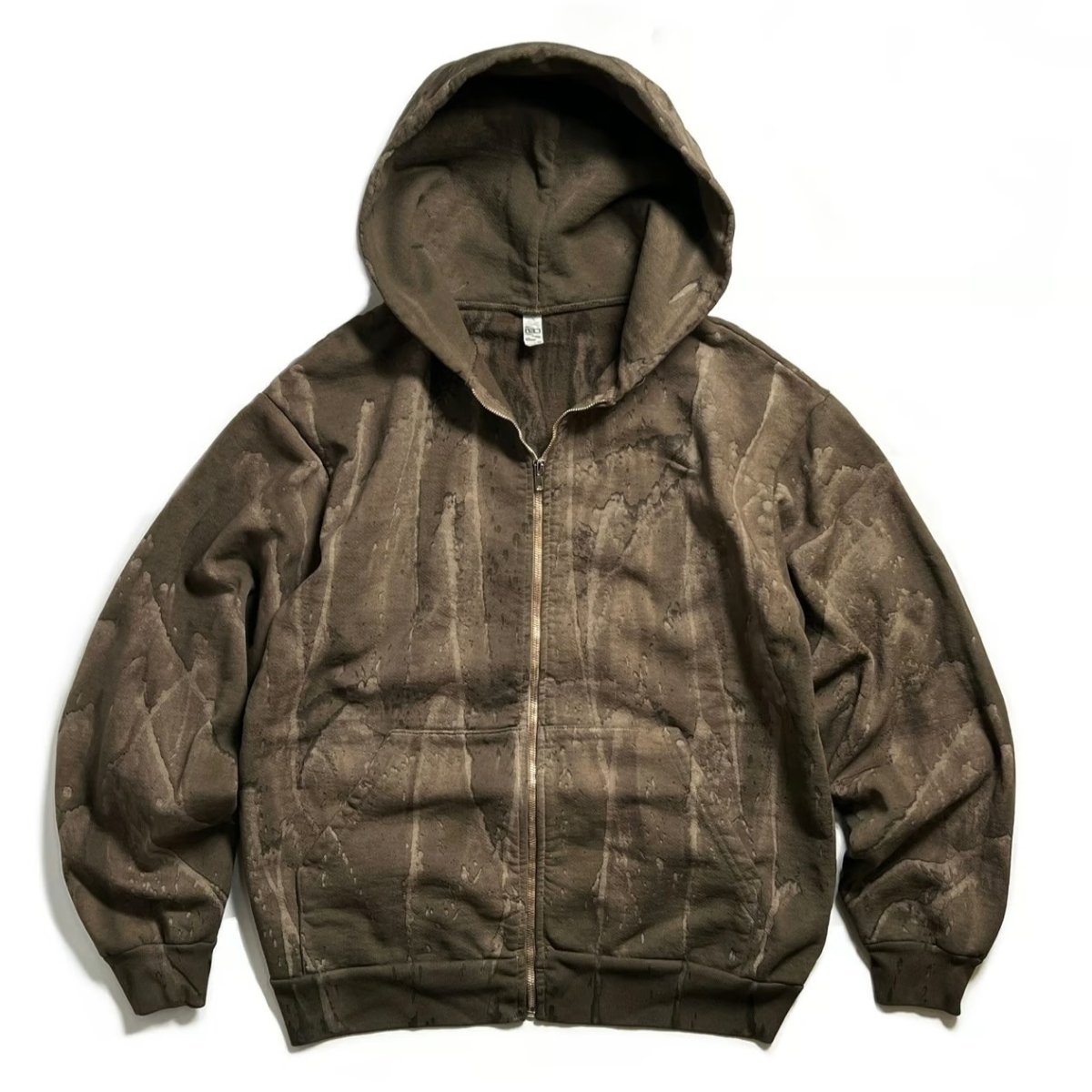 画像1: Los Angeles Apparel 14oz Drip Dye Heavy Fleece Zip Hoodie - Olive (1)