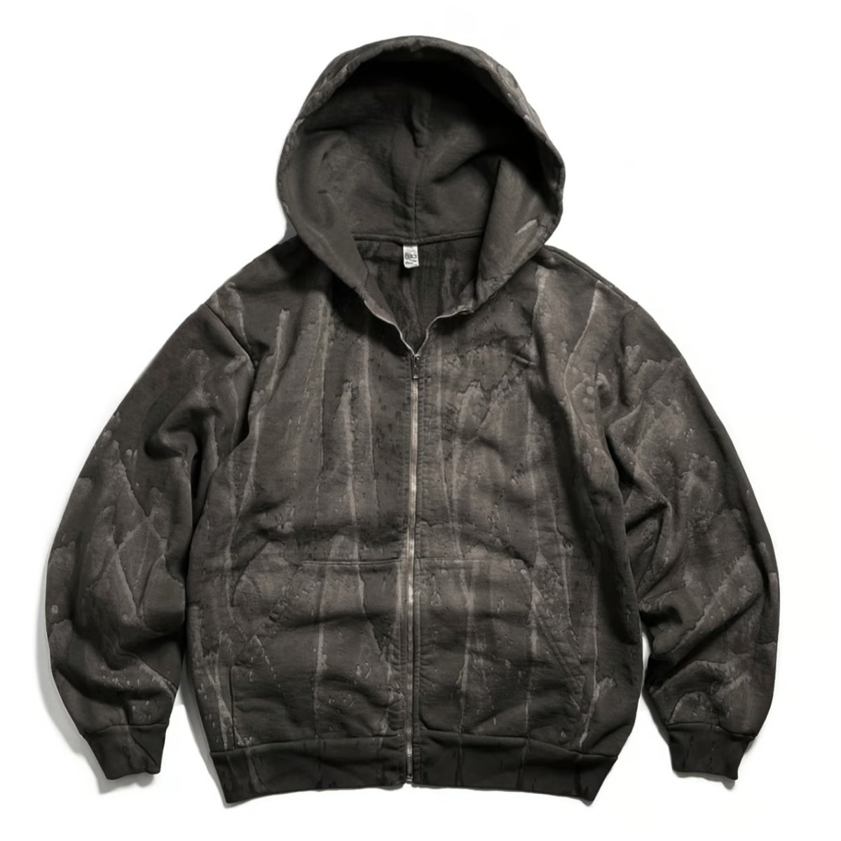 画像1: Los Angeles Apparel 14oz Drip Dye Heavy Fleece Zip Hoodie - Black (1)