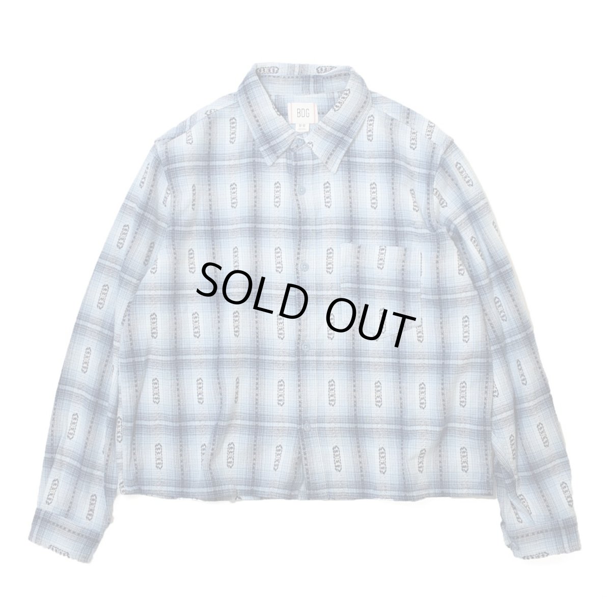 画像1: BDG Cropped Plaid Flannel Shirt - Pale Blue (1)