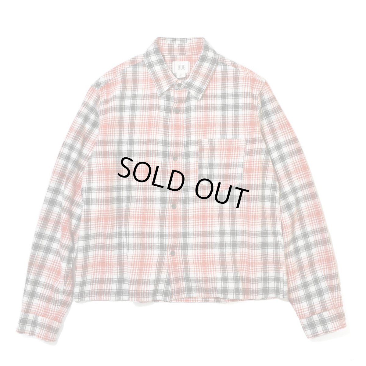 画像1: BDG Cropped Plaid Flannel Shirt - Light Red (1)