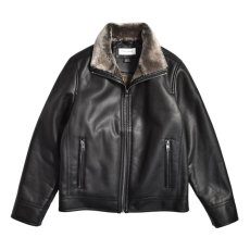 画像1: Calvin Klein Faux Fur Lined PU Leather Jacket - Black (1)