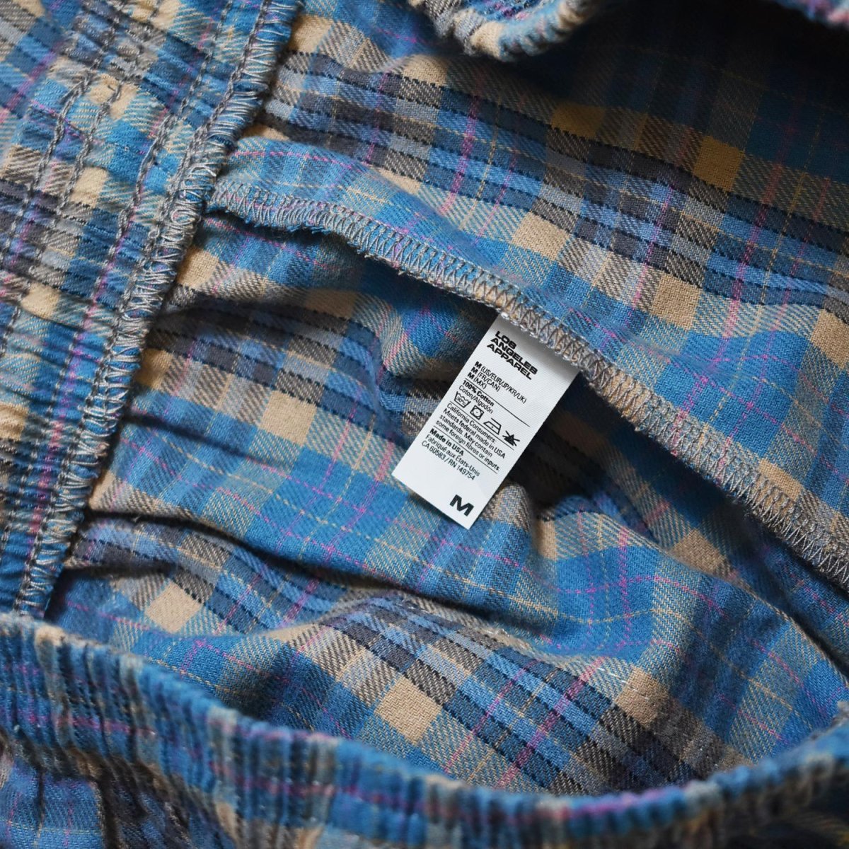 画像4: Los Angeles Apparel Cotton Flannel Lounge Pants - Blue/Beige/Pink Plaid (4)