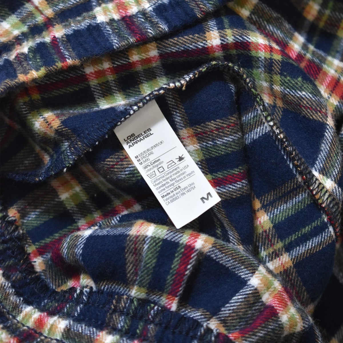 画像4: Los Angeles Apparel Cotton Flannel Lounge Pants - Navy/Gold/Red Plaid (4)