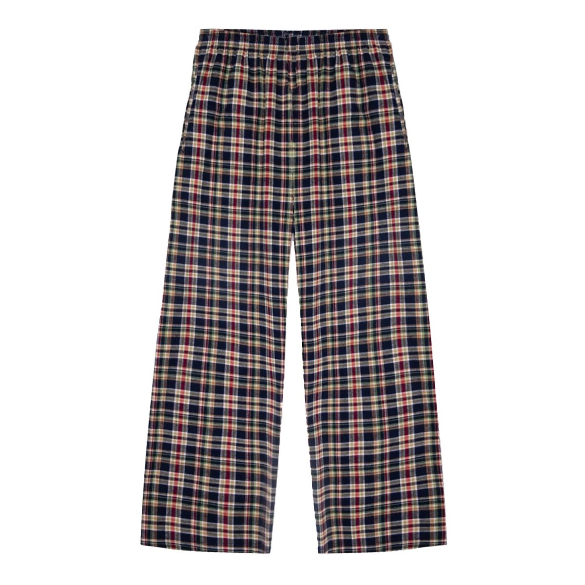 画像1: Los Angeles Apparel Cotton Flannel Lounge Pants - Navy/Gold/Red Plaid (1)