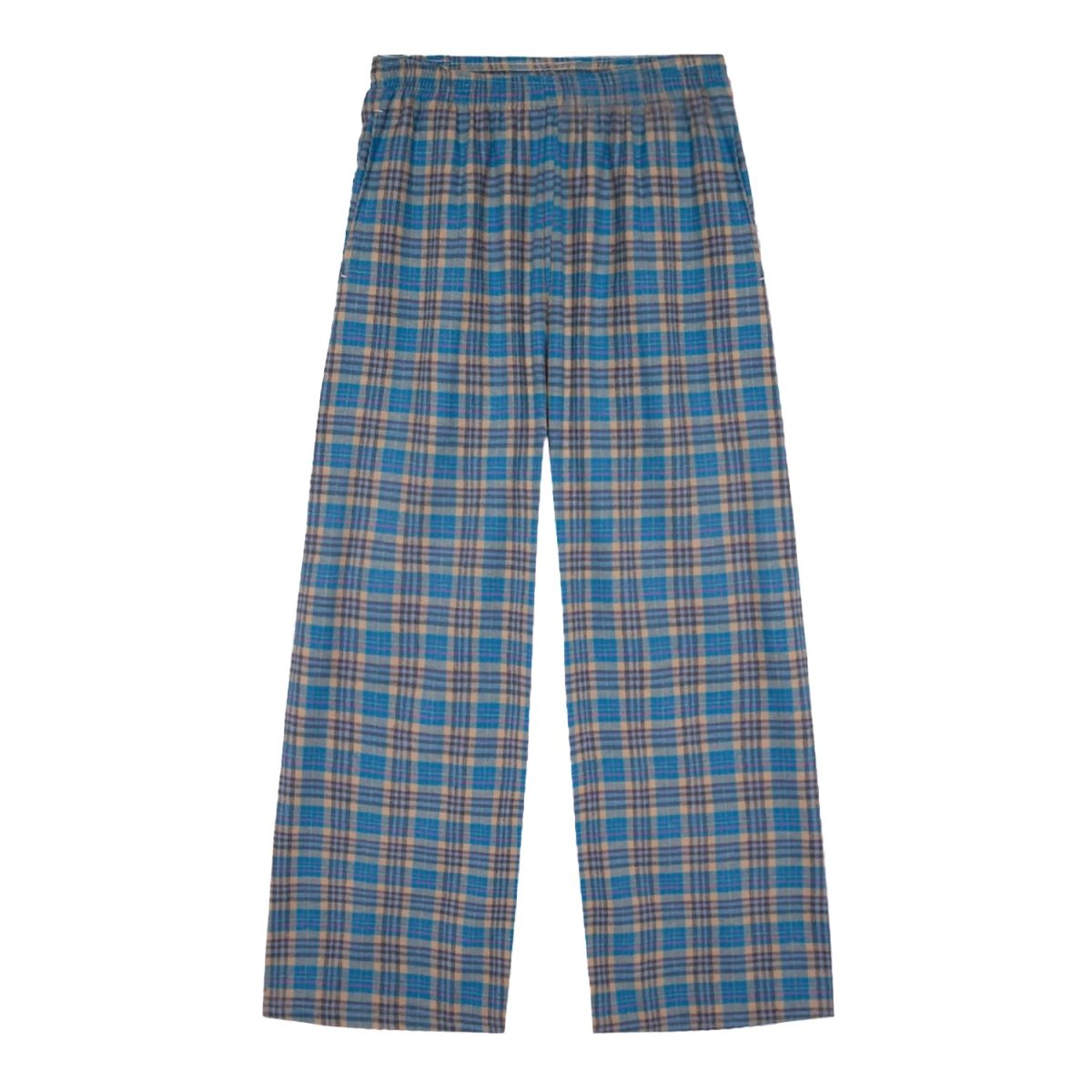 画像1: Los Angeles Apparel Cotton Flannel Lounge Pants - Blue/Beige/Pink Plaid (1)