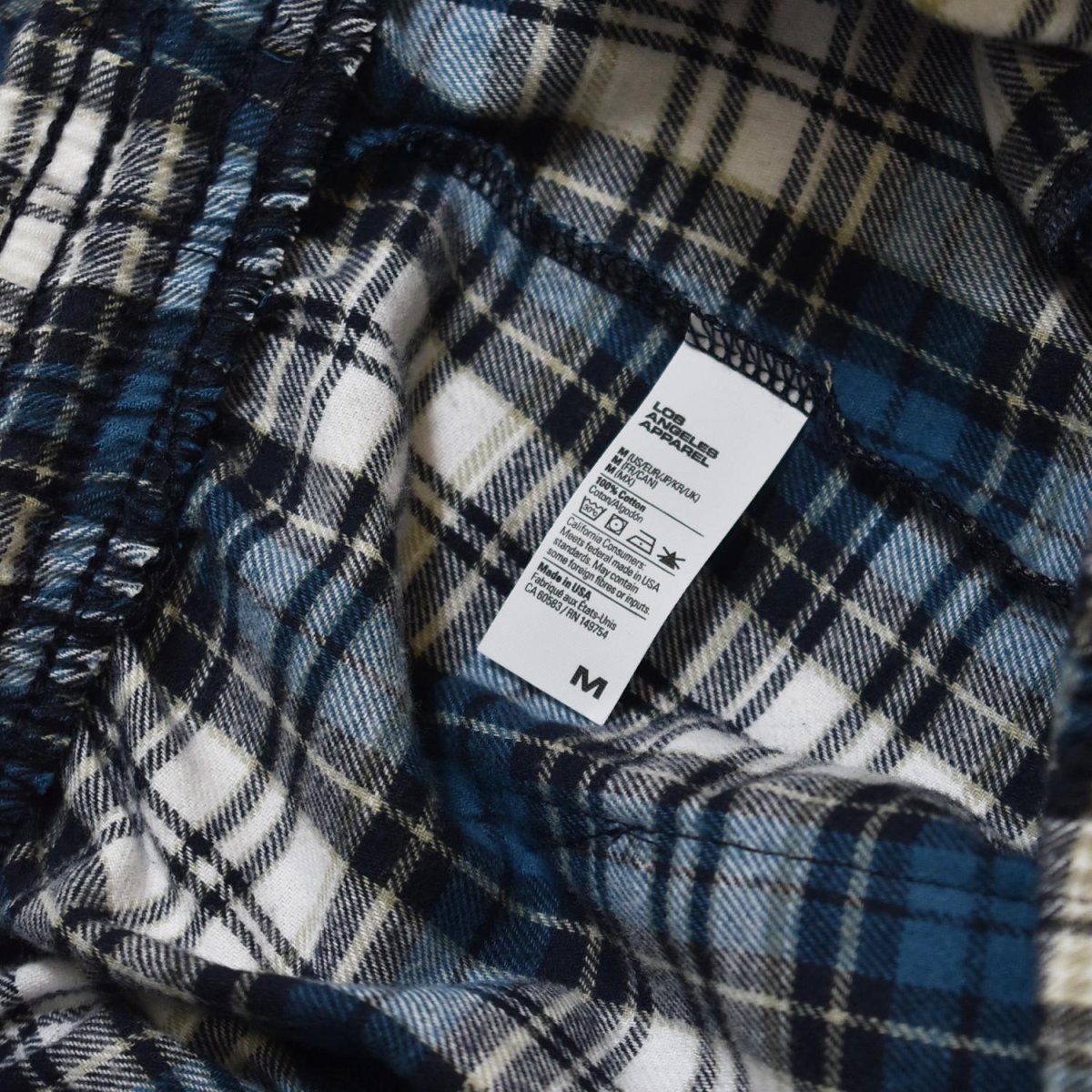 画像4: Los Angeles Apparel Cotton Flannel Lounge Pants - White/Blue/Navy Plaid (4)
