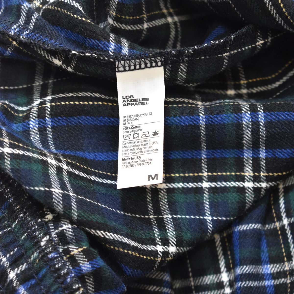 画像4: Los Angeles Apparel Cotton Flannel Lounge Pants - Black/Royal/Green Plaid (4)