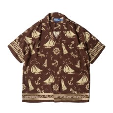画像1: Polo Ralph Lauren Nautical Print Rayon Camp Shirts - Brown (1)