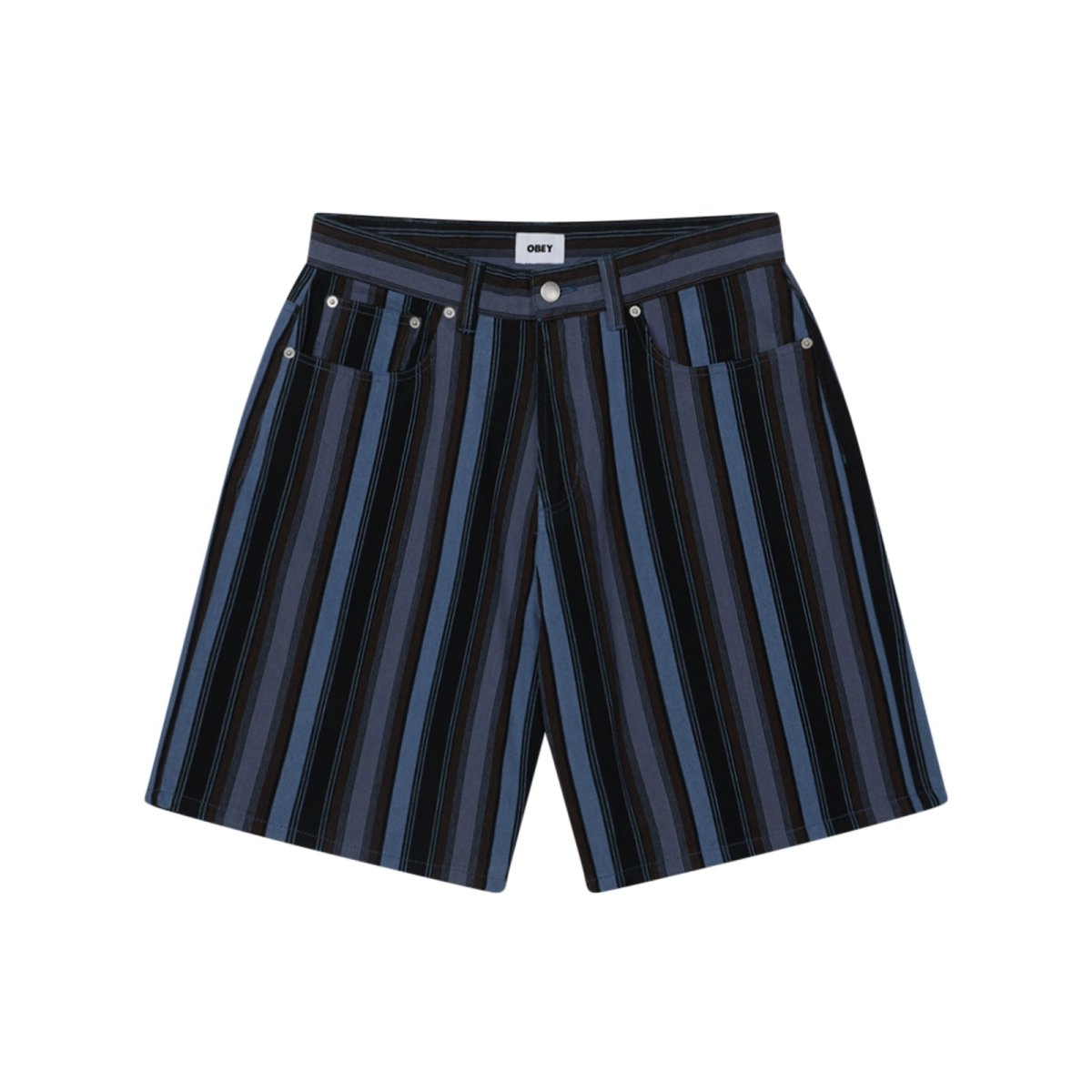 画像1: OBEY Baja Stripe Baggy Denim Shorts - Black Multi (1)