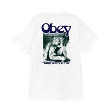 画像1: OBEY Stop Worry Now Tee - White Faded Wash (1)