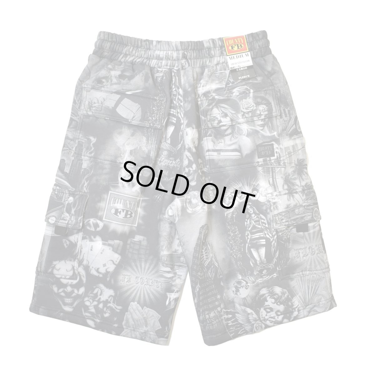 画像2: FB County Laser Print Fleece Cargo Shorts - Black (2)