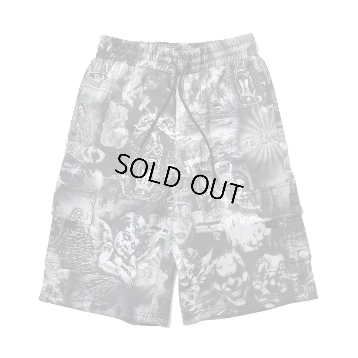 画像1: FB County Laser Print Fleece Cargo Shorts - Black (1)