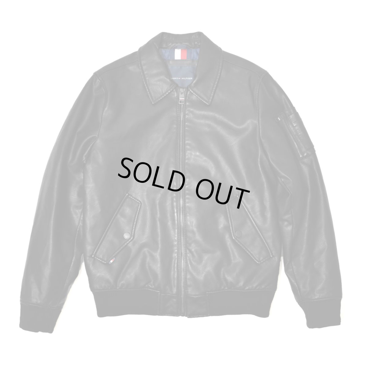 画像1: Tommy Hilfiger Faux Leather Military Bomber - Black (1)