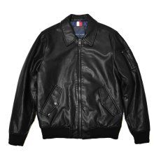 画像1: Tommy Hilfiger Faux Leather Military Bomber - Black (1)