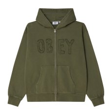 画像1: OBEY Hybrid Faded Zip Hood - Deep Lichen Green Faded Wash (1)