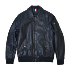 画像1: Tommy Hilfiger Faux Leather Military Bomber - Navy (1)