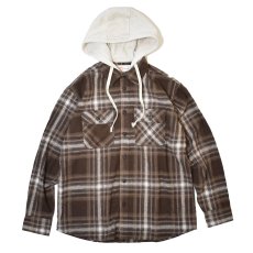 画像1: Free Planet Hooded Plaid Flannel Shirts - Brown Multi (1)