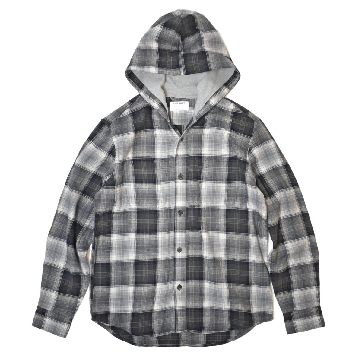 画像1: Old Navy Hooded Plaid Flannel Shirts - Grey Multi (1)