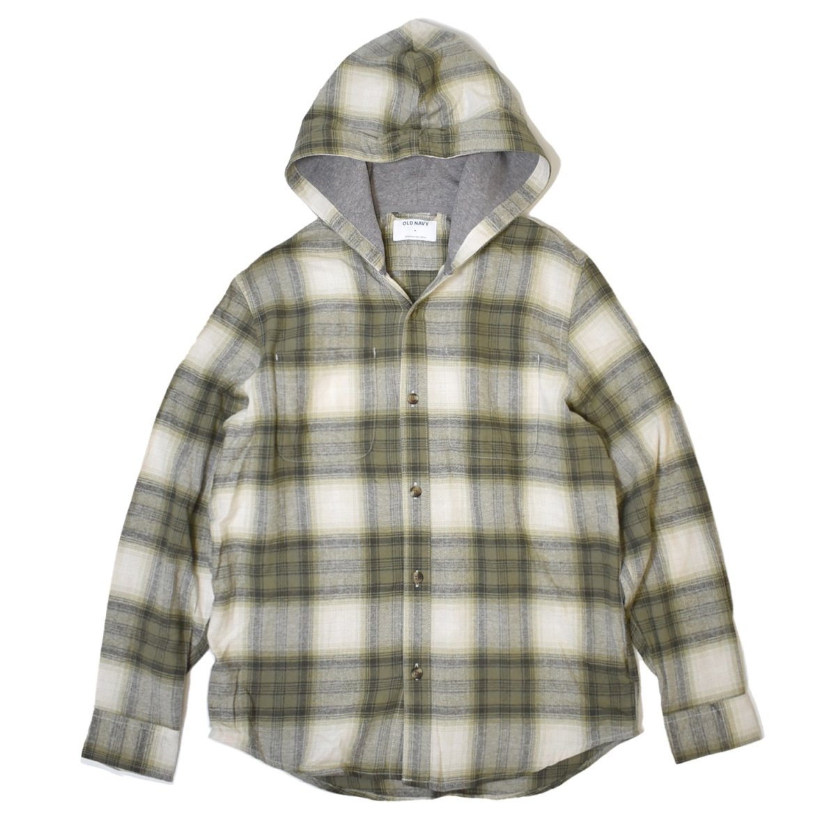 画像1: Old Navy Hooded Plaid Flannel Shirts - Olive Forest (1)