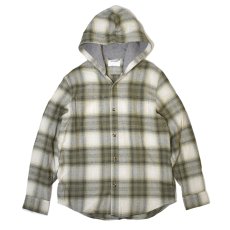 画像1: Old Navy Hooded Plaid Flannel Shirts - Olive Forest (1)