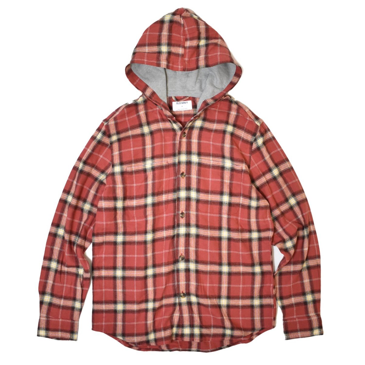 画像1: Old Navy Hooded Plaid Flannel Shirts - Sunset Orange (1)