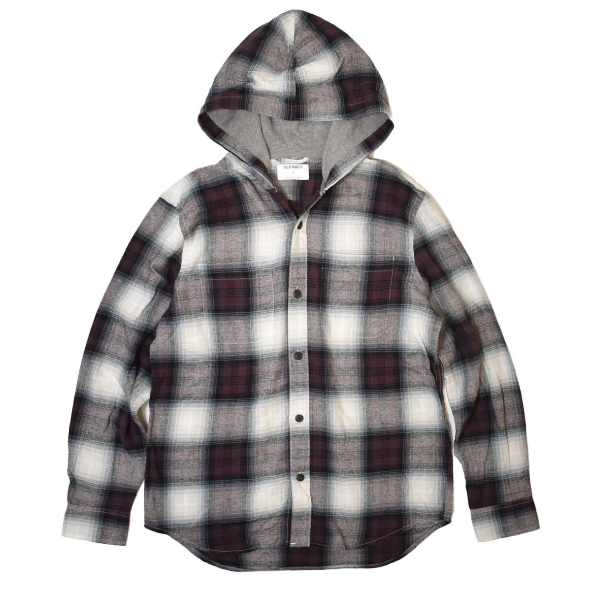 画像1: Old Navy Hooded Plaid Flannel Shirts - Burgundy Multi (1)